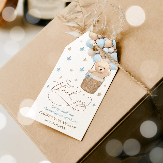 Teddy Bear Blue Ballon Bearly Wait Baby Dusche Geschenkanhänger
