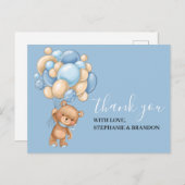 Teddy Bear BLUE Ballon Danke Karte (Vorne/Hinten)