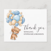 Teddy Bear BLUE Ballon Danke Karte (Vorderseite)