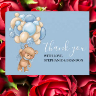 Teddy Bear BLUE Ballon Danke Karte