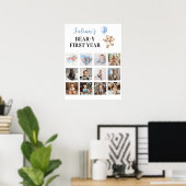 Teddy Bear Blue Ballon Erstes Jahr Foto Meilenstei Poster (Heimbüro)