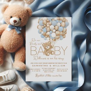 Teddy Bear Blue Balloon Baby Boy Dusche Einladung