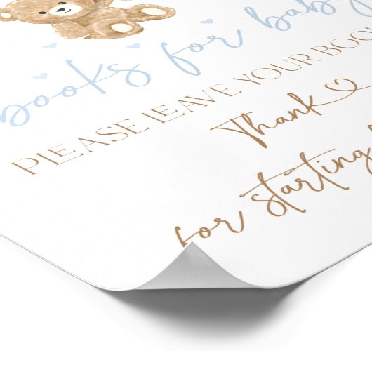 Teddy Bear Blue Balloon Baby Boy Dusche Poster (Ecke)