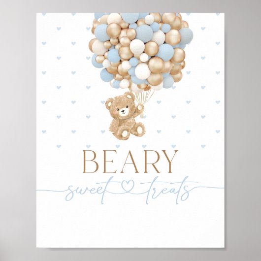 Teddy Bear Blue Balloon Baby Boy Dusche Poster (Vorne)