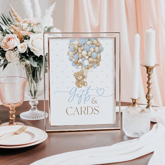 Teddy Bear Blue Balloon Baby Boy Showgeschenk Poster