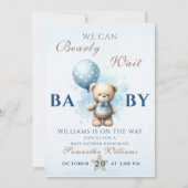 Teddy Bear Blue Balloon Baby Dusche Bearly Einladung (Vorderseite)