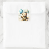 Teddy Bear Blue Balloon Baby Dusche Quadratischer Aufkleber (Tasche)