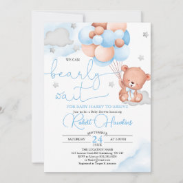 Teddy Bear Blue Balloon Baby Shower Einladung