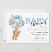 Teddy Bear Blue Balloon Baby Shower Einladungen (Vorderseite)