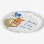 Teddy Bear Blue Balloon Baby Shower Paper Plate Pappteller (Schrägansicht)