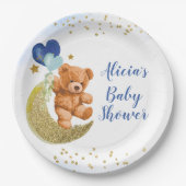 Teddy Bear Blue Balloon Baby Shower Paper Plate Pappteller (Vorderseite)