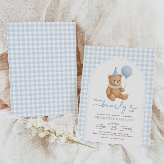 Teddy Bear Blue Balloon Babydusche Einladung