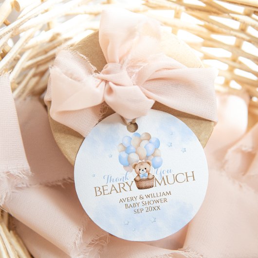 Teddy Bear Blue Balloon Babydusche Geschenkanhänger