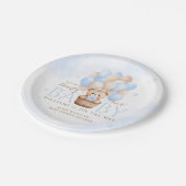Teddy Bear Blue Balloon Babydusche Pappteller (Schrägansicht)