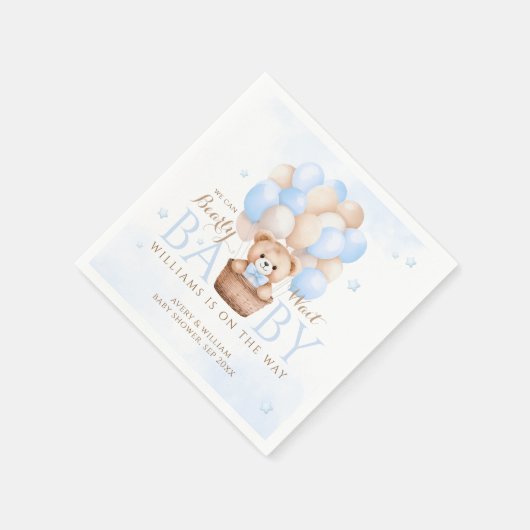 Teddy Bear Blue Balloon Babydusche Serviette (Ecke)