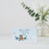 Teddy Bear Blue Balloon Babydusche Windelwanne Begleitkarte (Stehend Vorderseite)