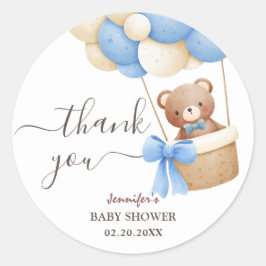 Teddy Bear Blue Balloon | Boy Baby Dusche Runder Aufkleber