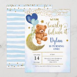 Teddy Bear Blue Balloon Boy Birthday Einladung
