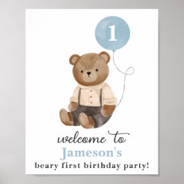 Teddy Bear Blue Balloon Geburtstagsdekor Poster