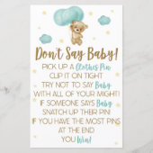 Teddy Bear Blue Balloon Say Baby Shower Game nicht (Vorderseite)