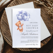 Teddy Bear Blue Balloon Wassercolor Babydusche Einladung