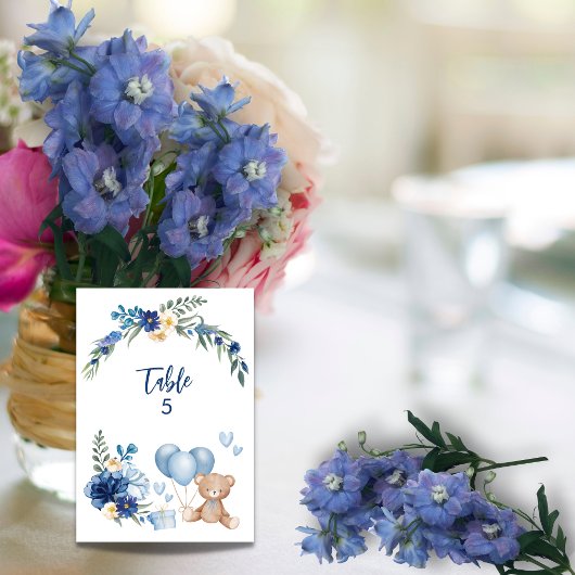 Teddy Bear Blue Balloon Wasserfarbe Blume Tischnummer