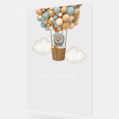 Teddy Bear, Blue Balloons, Baby Dusche Willkommen Acrylschild (Winkel)