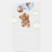 Teddy Bear, Blue Balloons, Baby Dusche Willkommen Acrylschild (Winkel)