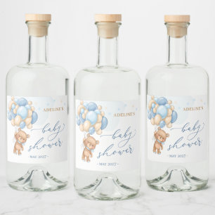 Teddy Bear Blue Balloons Babydusche Alkoholflaschenetikett