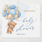 Teddy Bear Blue Balloons Babydusche Alkoholflaschenetikett (Einzelnes Label)