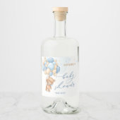 Teddy Bear Blue Balloons Babydusche Alkoholflaschenetikett (Vorderseite)