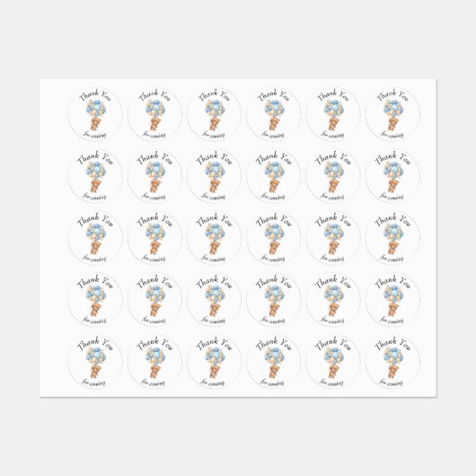 Teddy Bear Blue Balloons Babydusche Danke Labrador Etiketten (Blatt)