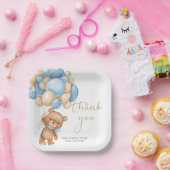 Teddy Bear Blue Balloons Babydusche Danke Pa Pappteller (Party)
