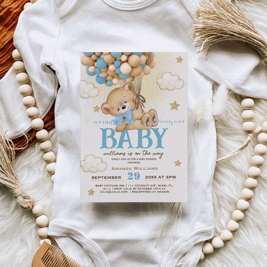 Teddy Bear Blue Balloons Babydusche Einladung
