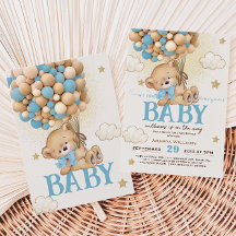 Teddy Bear Blue Balloons Babydusche