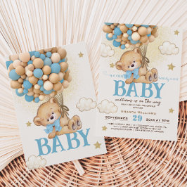 Teddy Bear Blue Balloons Babydusche Einladung