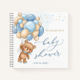 Teddy Bear Blue Balloons Babydusche Gästebuch Notizblock