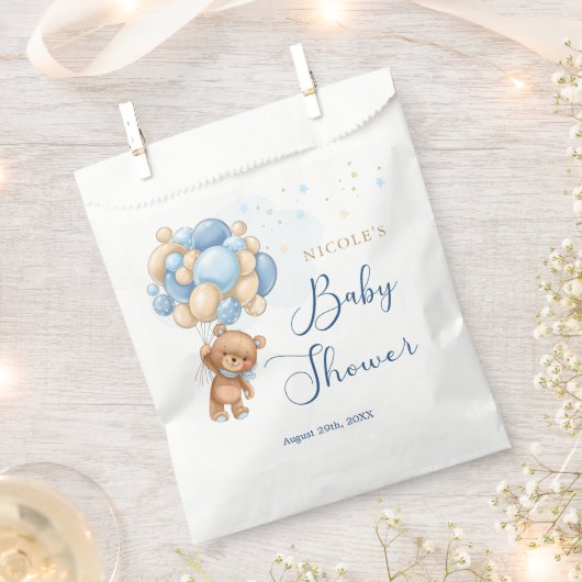 Teddy Bear Blue Balloons Babydusche Gefallen Beute Geschenktütchen (Ausgeschnitten)
