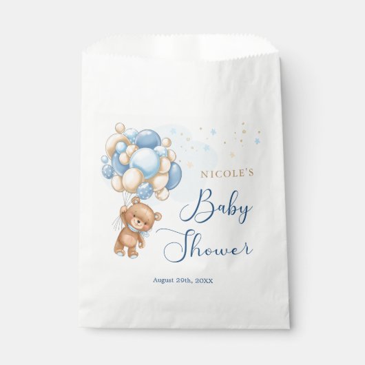 Teddy Bear Blue Balloons Babydusche Gefallen Beute Geschenktütchen (Vorderseite)