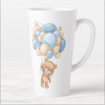 Teddy Bear Blue Balloons Babydusche Milchtasse<br><div class="desc">Dieses Design verfügt über einen freundlichen Teddy Bär mit blauem und cremefarbenem Ballon. Text "Baby Shower" ist in einem Script-Schriftart geschrieben.</div>