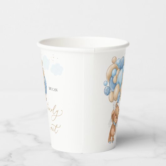 Teddy Bear Blue Balloons Babydusche Pappbecher (Rechts)