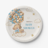 Teddy Bear Blue Balloons Babydusche Pappteller (Vorderseite)