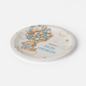 Teddy Bear Blue Balloons Babydusche Pappteller (Schrägansicht)