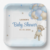 Teddy Bear Blue Balloons Babydusche