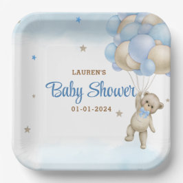Teddy Bear Blue Balloons Babydusche Pappteller