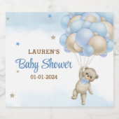 Teddy Bear Blue Balloons Babydusche Schaumweinetikett (Einzelnes Label)