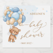 Teddy Bear Blue Balloons Babydusche Schaumweinetikett (Einzelnes Label)