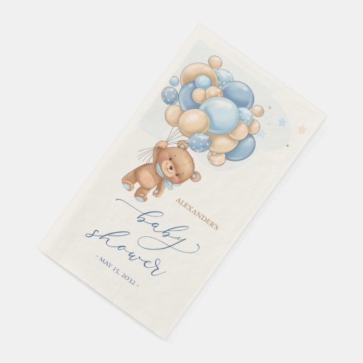 Teddy Bear Blue Balloons Babydusche Serviette (Ecke)