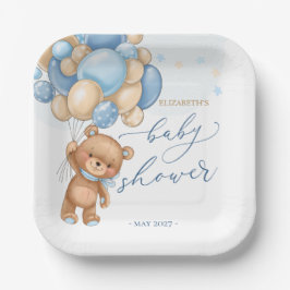 Teddy Bear Blue Balloons Babydusche Teller