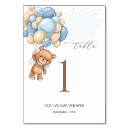 Teddy Bear Blue Balloons Babydusche Tischnummer